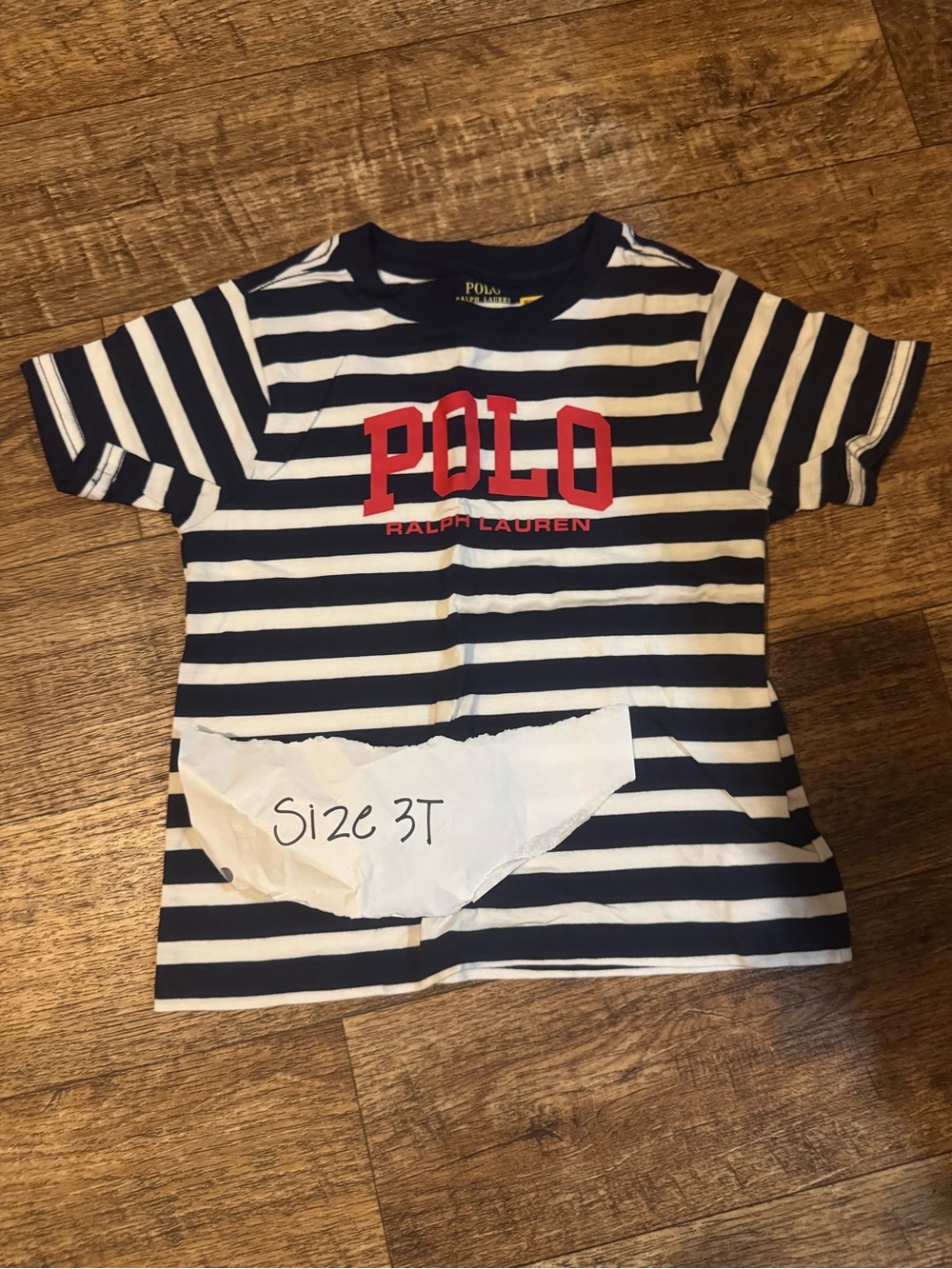 Polo by Ralph Lauren Navy & White Striped Tee with Red Logo